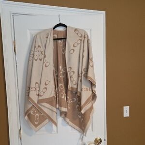 Coach Cream and Brown Logo Shawl